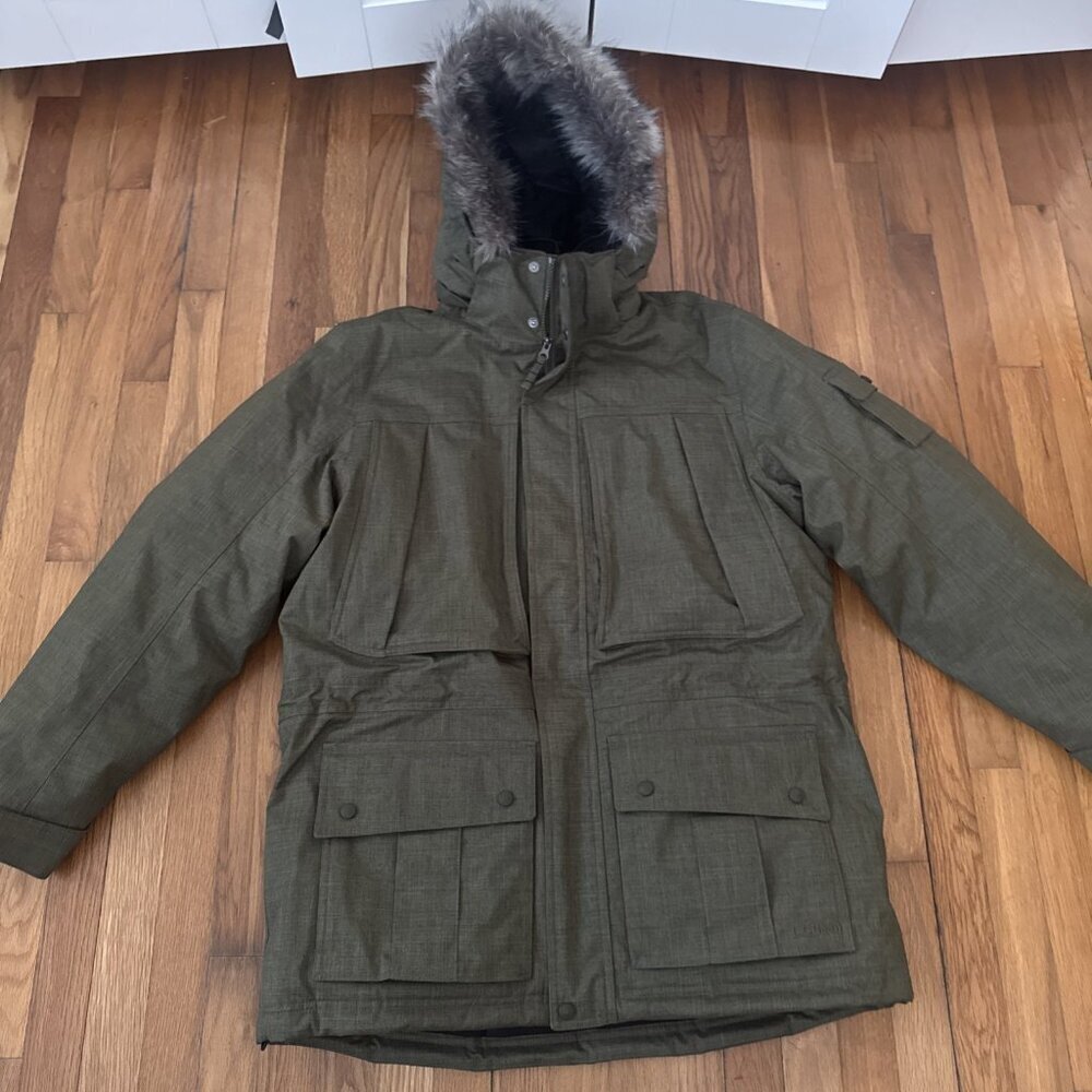 LL Bean Men's Baxter State Jacket Parka Hood Faux Fur Down Insulated Size L Reg - Picture 2 of 12